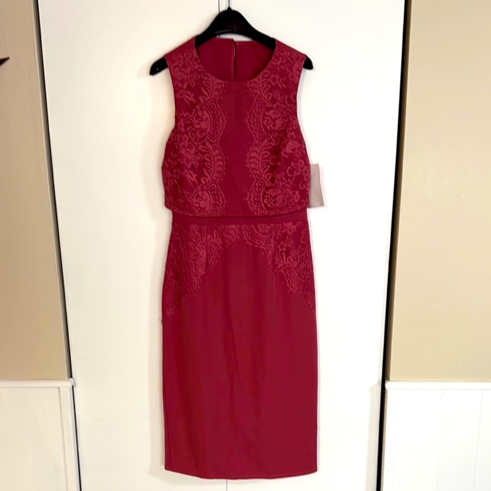 Little Mistress Red Sleeveless Sheath Midi Dress